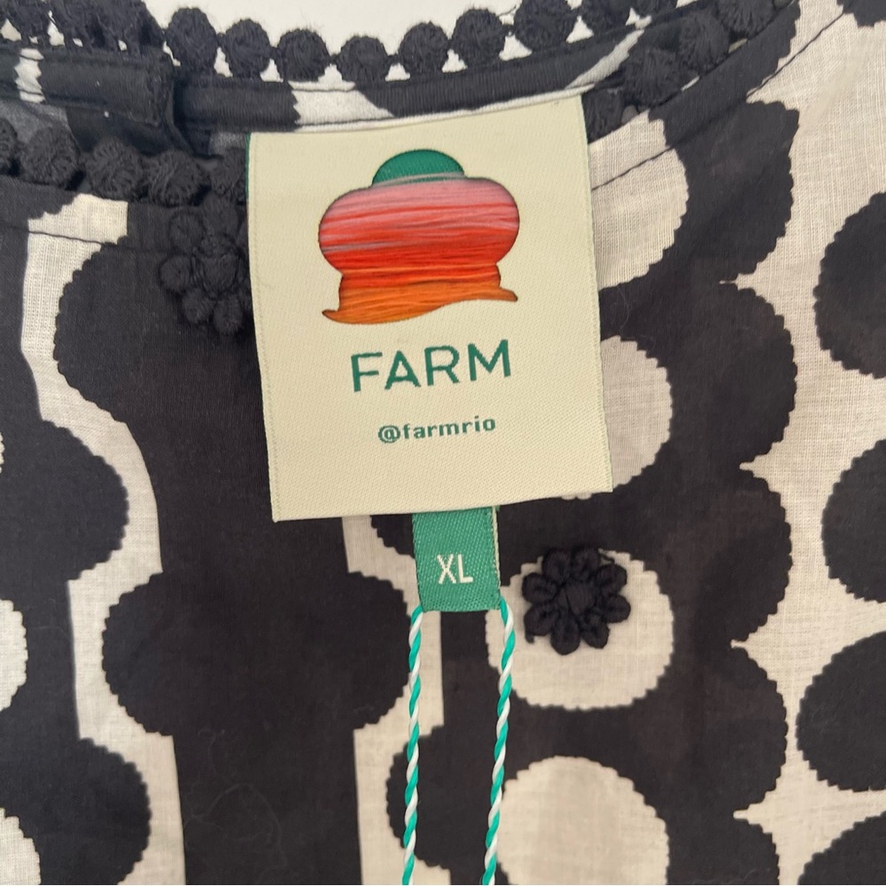NWT Farm Rio Palermo Anthropology Black & White Floral Puff-Sleeve Women's Top - Picture 9 of 13